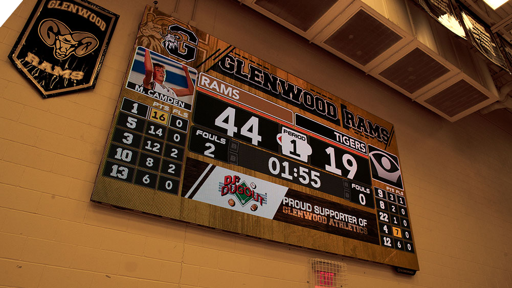 iB1609 Basketball LED Video Scoreboard with Leaderboard at Glenwood High School