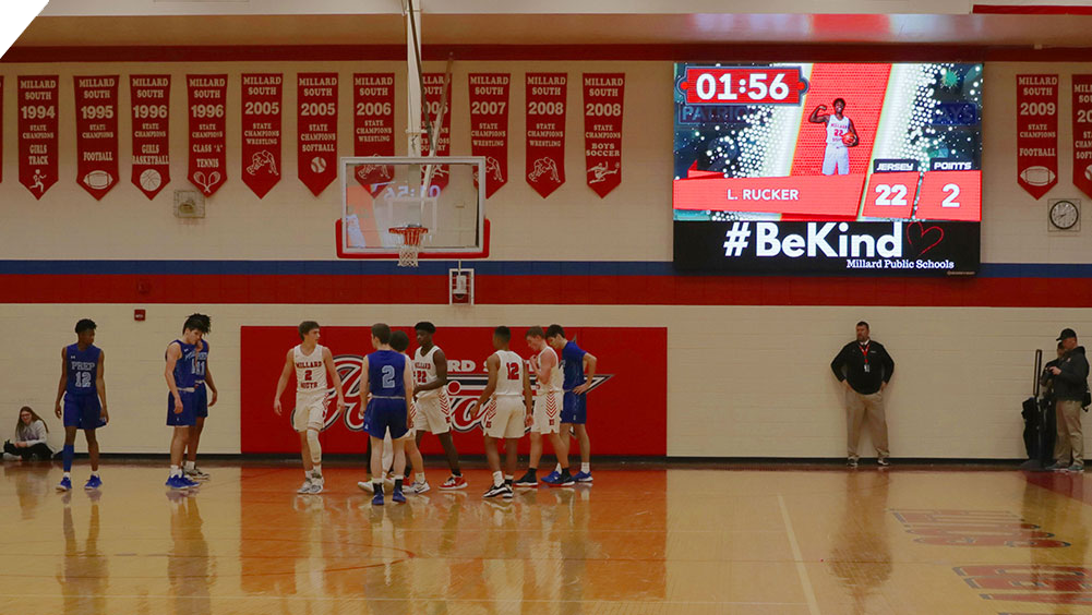 iB1410 Basketball LED Video Scoreboard with Player Accolade at Millard South High School