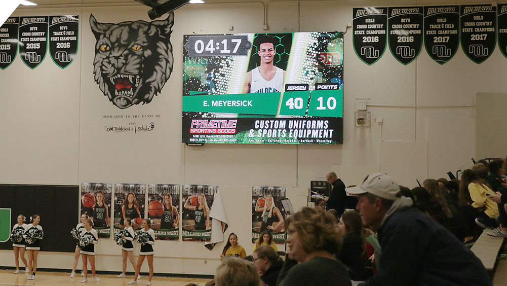 iB1410 Basketball LED Video Scoreboard with Player Accolade at Millard West High School