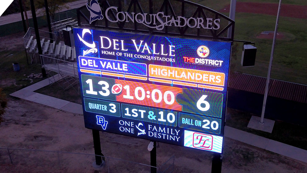 oW2619 Football LED Video Scoreboard at Del Valle High School Aerial View