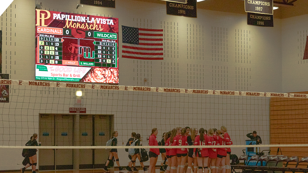 iB1410 Volleyball LED Video Scoreboard with Leaderboard at Papillion High School